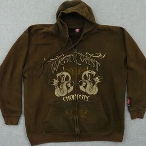 Vintage West Coast Choppers Jesse James Snake Hoodie Brown Full Zip Size‎ 2XL